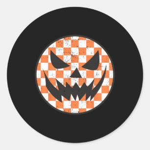 Chequered Pattern Halloween Face Trendy Kids Classic Round Sticker