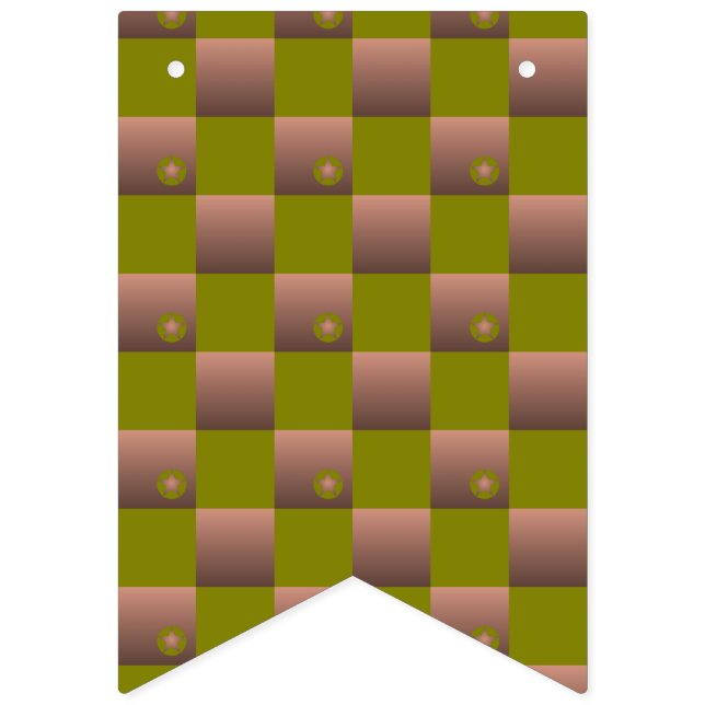 Chequered pattern in brown and olive green bunting  (First Flag)