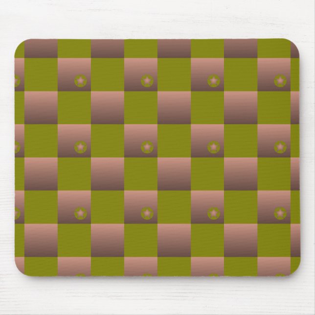 Chequered pattern in brown and olive green mouse pad (Front)