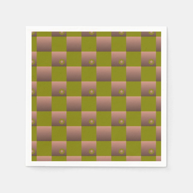 Chequered pattern in brown and olive green napkin (Front)