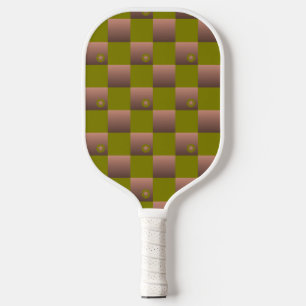 Chequered pattern in brown and olive green pickleball paddle