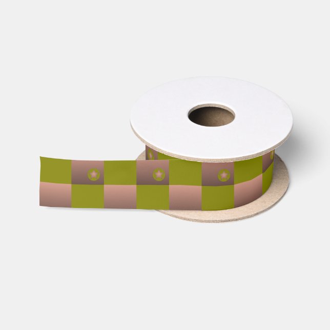 Chequered pattern in brown and olive green satin ribbon (Spool)