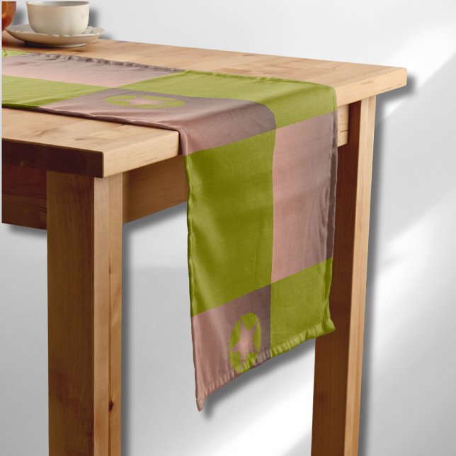 Chequered pattern in brown and olive green short table runner (Creator Uploaded)