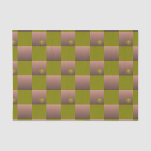 Chequered pattern in brown and olive green tissue paper (Front)