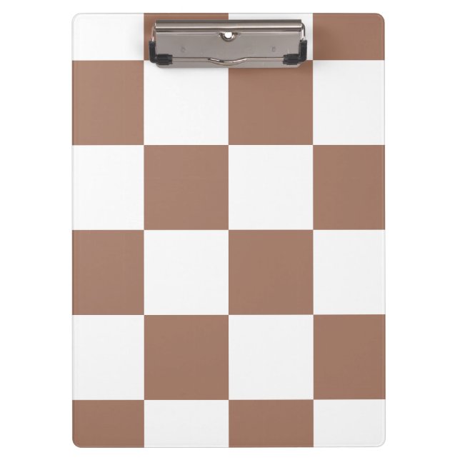 Chequered Pattern in White and Mocha Mousse Clipboard (Front)