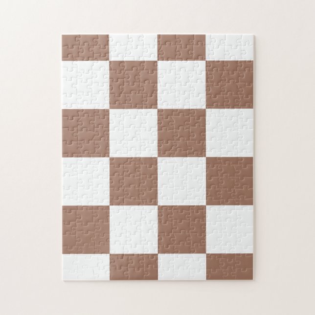 Chequered Pattern in White and Mocha Mousse Jigsaw Puzzle (Vertical)
