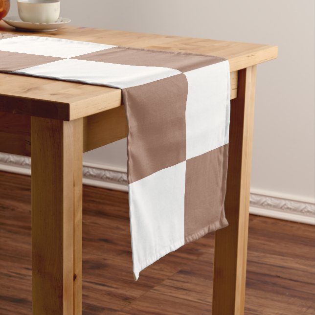 Chequered Pattern in White and Mocha Mousse Long Table Runner (In Situ)