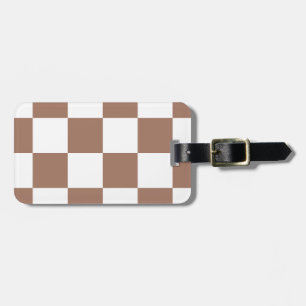 Chequered Pattern in White and Mocha Mousse Luggage Tag