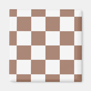 Chequered Pattern in White and Mocha Mousse Magnet