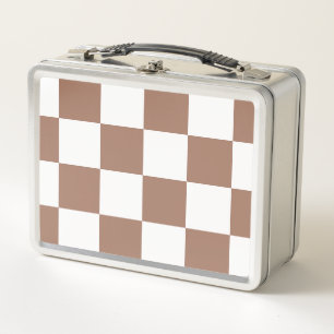 Chequered Pattern in White and Mocha Mousse Metal Lunch Box