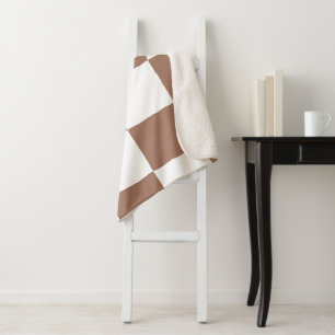 Chequered Pattern in White and Mocha Mousse Sherpa Blanket