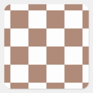 Chequered Pattern in White and Mocha Mousse Square Sticker