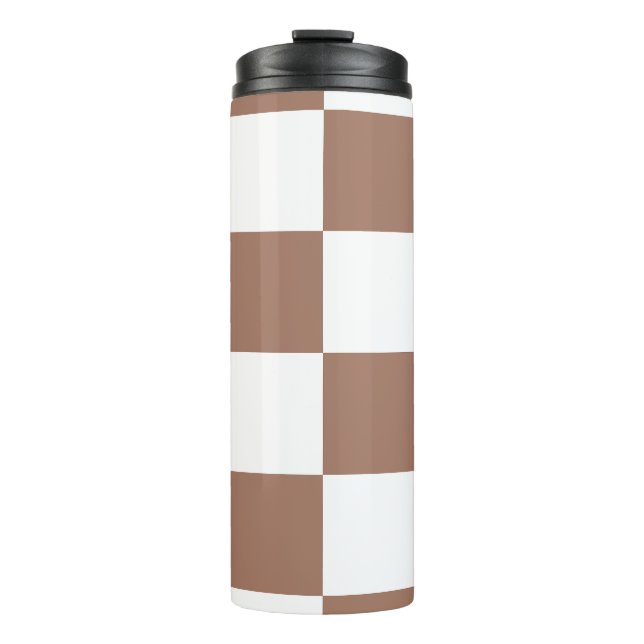 Chequered Pattern in White and Mocha Mousse Thermal Tumbler (Front)