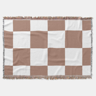 Chequered Pattern in White and Mocha Mousse Throw Blanket