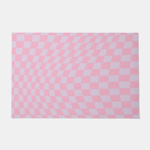 Chequered Pattern Lilac Pink Check Chequerboard Doormat