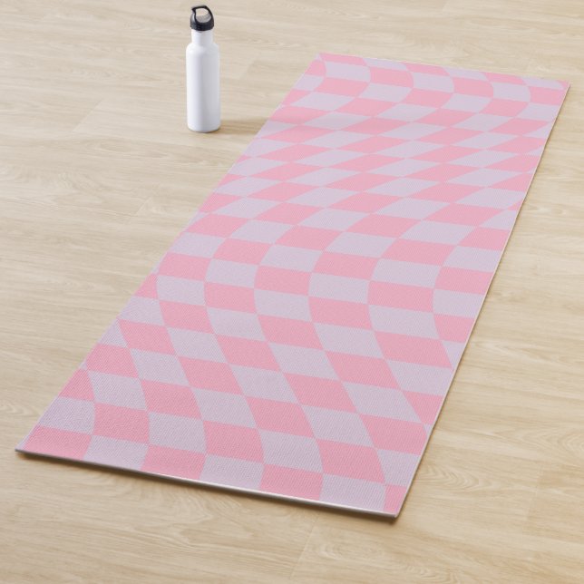 Chequered Pattern Lilac Pink Check Chequerboard Yoga Mat (In Situ)