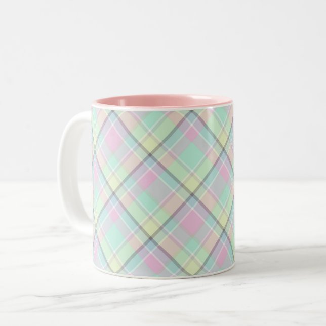 Chequered pattern of caramel colours. Two-Tone coffee mug (Front Left)