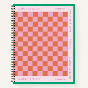 Chequered Pattern Orange Pink Diary Notebook