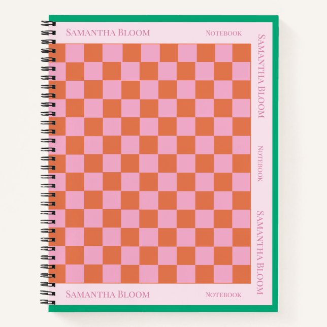 Chequered Pattern Orange Pink Diary Notebook (Front)