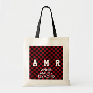 chequered pattern personalised monogram tote bag