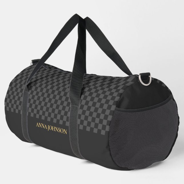 Chequered Pattern Personalised Name Duffle Bag (Right Corner)