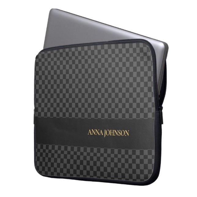 Chequered Pattern Personalised Name Laptop Sleeve (Front Left)