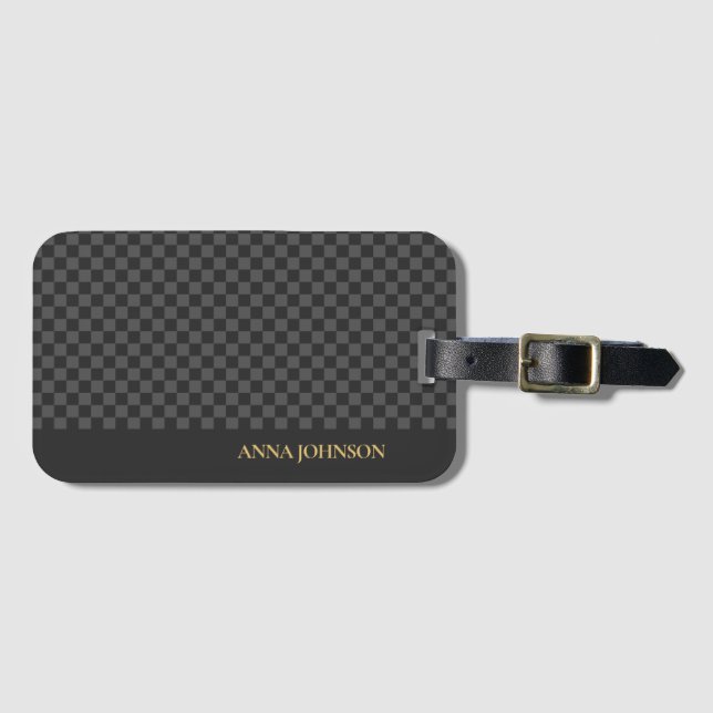 Chequered Pattern Personalised Name Luggage Tag (Front Horizontal)