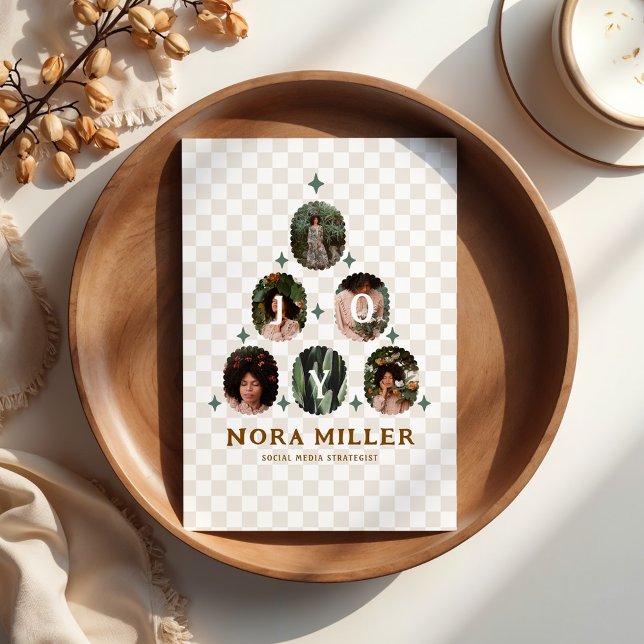 Chequered Pattern Photo Business Christmas Tree Holiday Card (Checkered Pattern Photo Business Christmas Tree Holiday Card (Front))