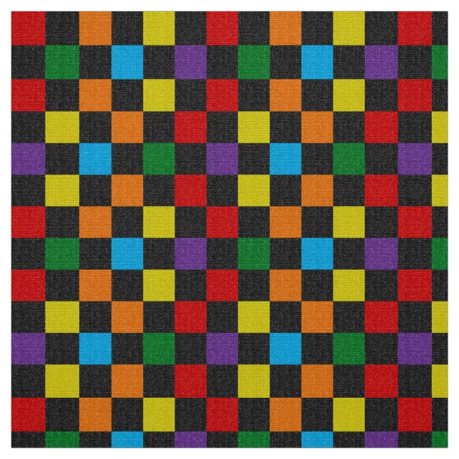 Chequered Pattern Rainbow Glitter Pride Gay LGBT Fabric (Swatch)