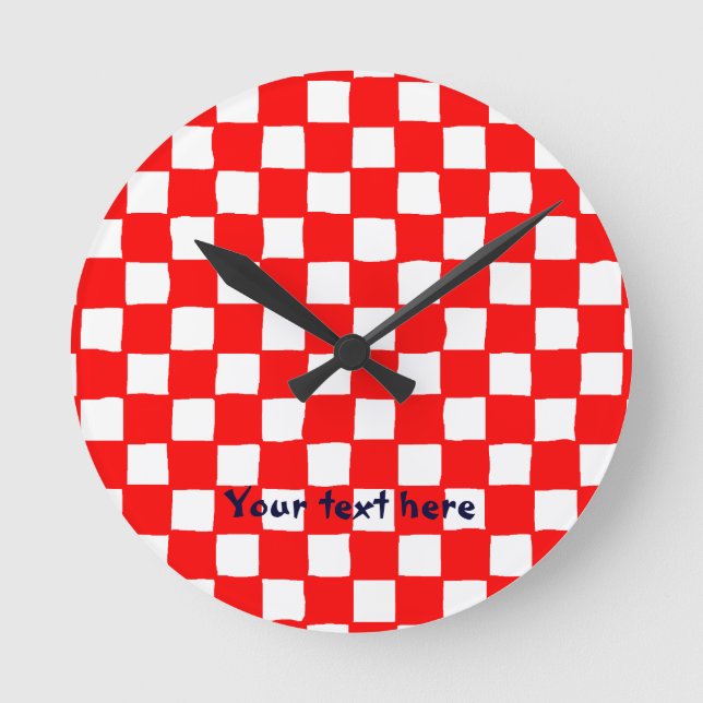 chequered pattern (red) Wall Clock (Front)