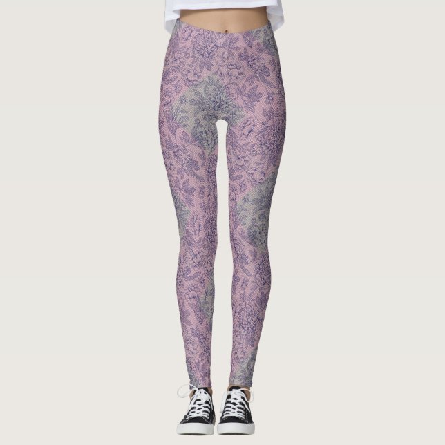 Chequered pattern small green w lpink BG Leggings (Front)