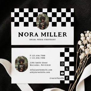 Chequered Pattern Social Media Influencer Photo Business Card