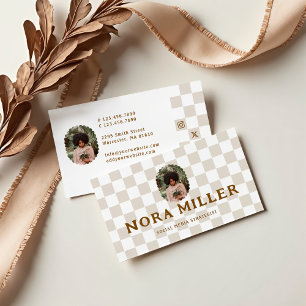 Chequered Pattern Social Media Influencer Photo Business Card