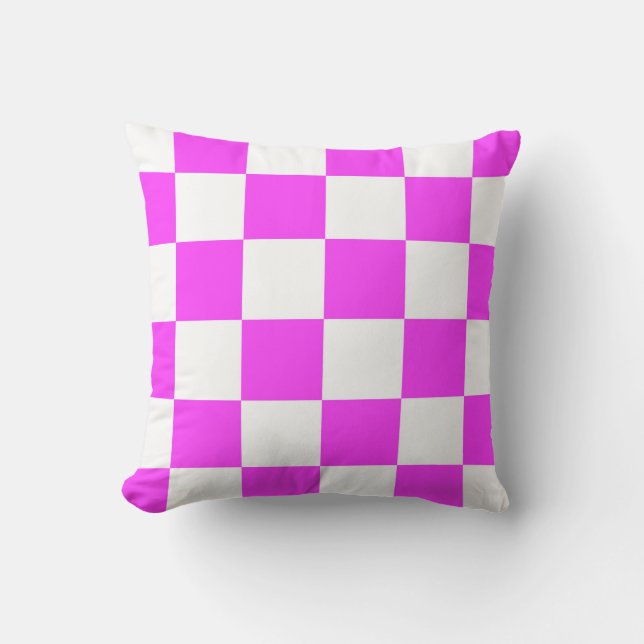 Chequered pattern tile background. White and Pinka Cushion (Front)