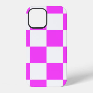 Chequered pattern tile background. White and Pinka iPhone 12 Case