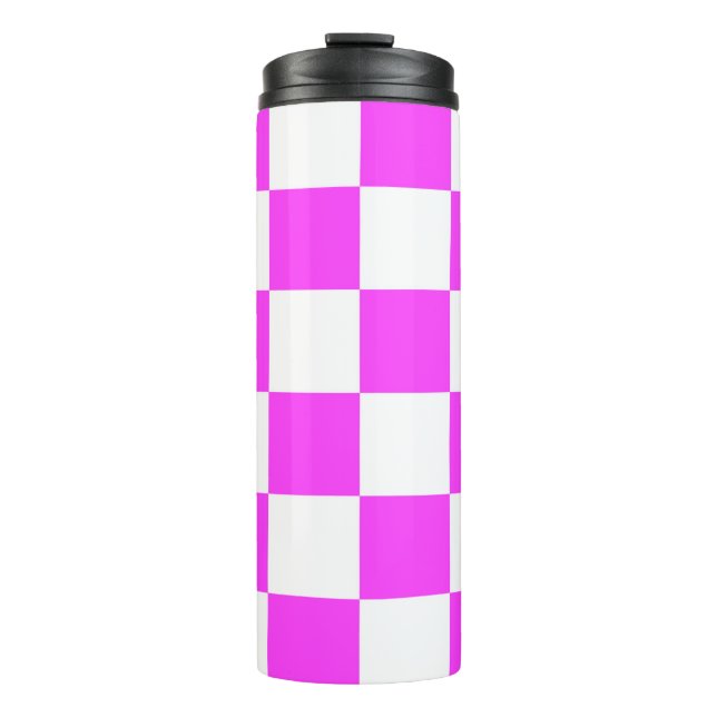Chequered pattern tile background. White and Pinka Thermal Tumbler (Front)