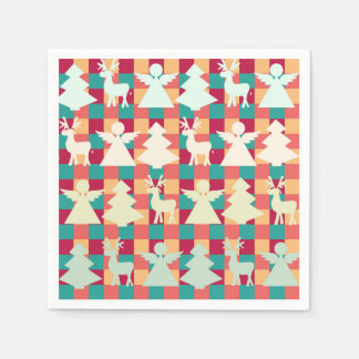 Chequered pattern with angels, reindeers and trees napkin