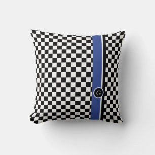 chequered pattern with blue stripe cushion