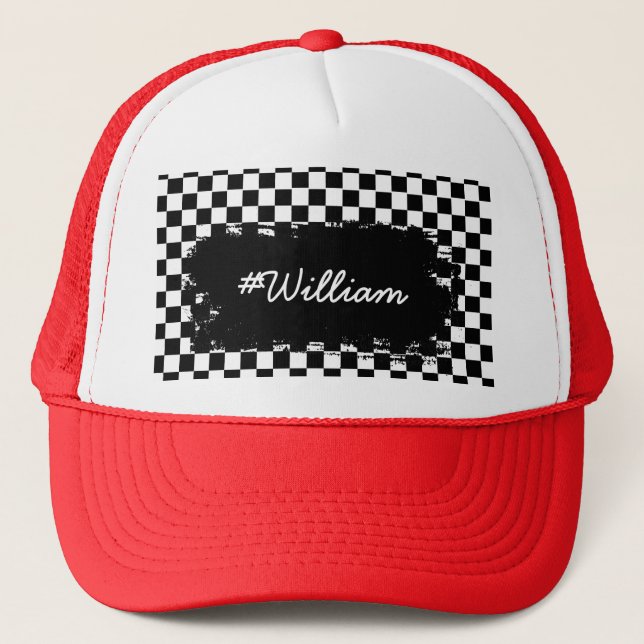Chequered Pattern with custom name Trucker Hat (Front)