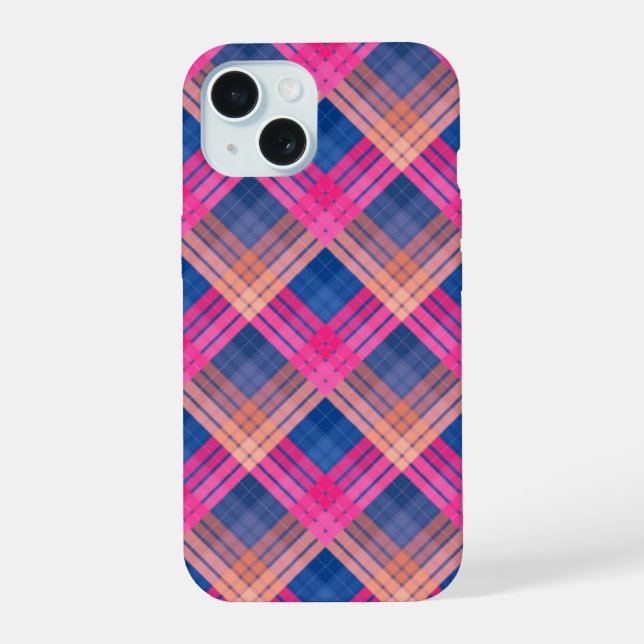 Chequered pattern with zig zag colouring iPhone 15 case (Back)