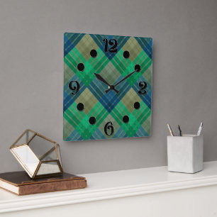 Chequered pattern with zig zag colouring square wall clock