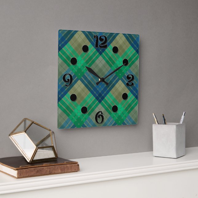 Chequered pattern with zig zag colouring square wall clock (Office)