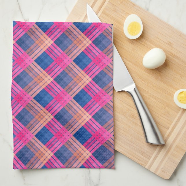Chequered pattern with zig zag colouring tea towel (Quarter Fold)