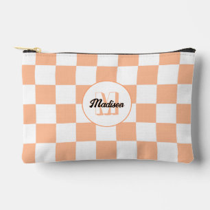 Chequered peach and white geometric retro Monogram Accessory Pouch