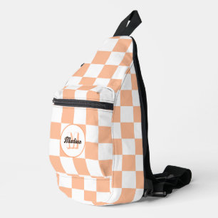 Chequered peach and white geometric retro Monogram Sling Bag