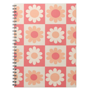Chequered Peach Fuzz Retro Flowers Pattern  Notebook
