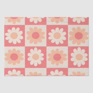 Chequered Peach Fuzz Retro Flowers Pattern  Tissue Paper