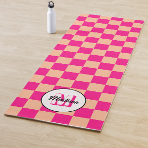 Chequered peach hot pink geometric retro Monogram Yoga Mat