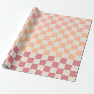 Chequered Peach Pink Pastel Blush Gradient Pattern Wrapping Paper