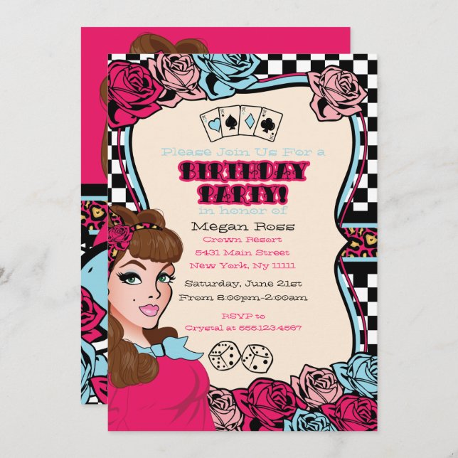 Chequered, Pin-up, Rock-A-Billy Invitation (Front/Back)